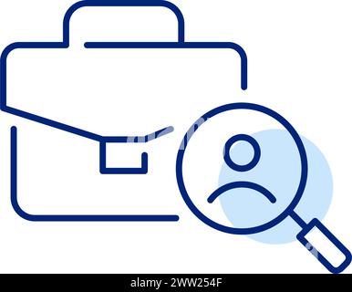 Personalabteilung bewertet Kandidaten für hochqualifizierte Führungspositionen. Aktentasche, Lupe und Benutzersymbol Stock Vektor