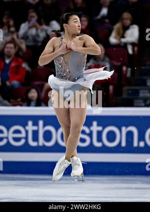 Montreal, Kanada. März 2024. Sakamoto Kaori aus Japan tritt am 20. März 2024 im Bell Centre in Montreal, Kanada, an der Internationalen Eiskunstlauf-Weltmeisterschaft der International Skating Union (ISU) Teil. Quelle: Andrew Soong/Xinhua/Alamy Live News Stockfoto