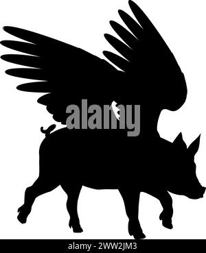 Flying Pig Wings Silhouette Saying Pigs Might Fly Stock Vektor