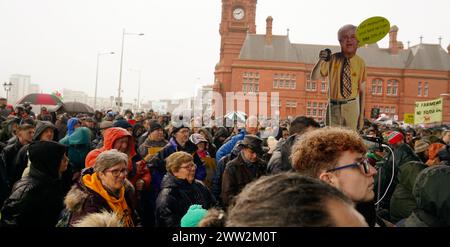 Die walisischen Bauern demonstrieren am 28. Februar 2024 in Senedd, Cardiff, Wales Stockfoto