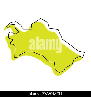 Vereinfachte Karte für Turkmenistan. Grüne Silhouette mit dünner schwarzer Kontur isoliert auf weißem Hintergrund. Einfaches Vektorsymbol Stock Vektor