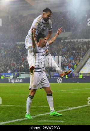 Saarbrücken, Deutschland. März 2024. firo: 12.03.2024, Fußball, DFB-Cup, Saison 2023.2024, Viertelfinale, 1. FC Saarbrücken - Borussia Mönchengladbach, Gladbach Jubilation für 1:1 für Saarbrücken, NAIFI/dpa/Alamy Live News Stockfoto