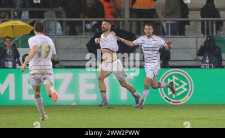 Saarbrücken, Deutschland. März 2024. firo: 12.03.2024, Fußball, DFB-Cup, Saison 2023.2024, Viertelfinale, 1. FC Saarbrücken - Borussia Mönchengladbach, Gladbach Jubilation für 2:1 für Saarbrücken, Kai BRUNKER/dpa/Alamy Live News Stockfoto