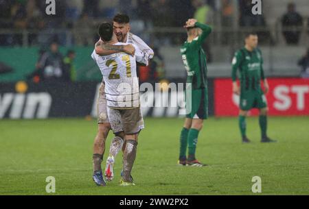 Saarbrücken, Deutschland. März 2024. firo: 12.03.2024, Fußball, DFB-Cup, Saison 2023.2024, Viertelfinale, 1. FC Saarbrücken - Borussia Mönchengladbach, Gladbach Jubilation für 2:1 für Saarbrücken, Kai BRUNKER/dpa/Alamy Live News Stockfoto