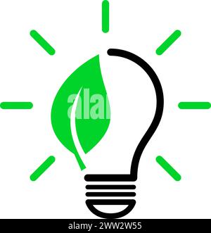 Glühbirnen- und Blattsymbole als umweltfreundliches Energiekonzept Stock Vektor