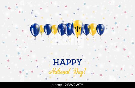 Barbados Unabhängigkeitstag – Funkelndes Patriotisches Poster. Reihe von Ballons in Farben der Barbadischen Flagge. Grußkarte mit Nationalflaggen, Konfetti und Stock Vektor