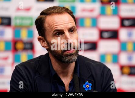 Aktenfoto vom 14.03.2024 von England Manager Gareth Southgate. Roy Keane und Gary Neville haben gesagt, dass sie sich vorstellen können, England-Boss Gareth Southgate als Nachfolger von Erik Ten Hag als Manchester United Manager zu übernehmen. Ausgabedatum: Donnerstag, 21. März 2024. Stockfoto