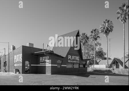 Platas Mexican Restaurant, Barstow, CA an der historischen US Route 66 in der Mojave-Wüste Stockfoto