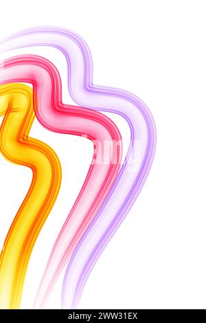 Pastellfarbene 3D-Neonkurven auf abstrakter Illustration des weißen Hintergrunds Stockfoto