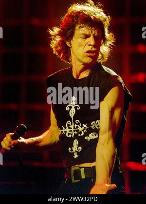 Mick Jagger von den Rolling Stones in der Brixton Academy, London, Großbritannien, Juli 1995 Stockfoto