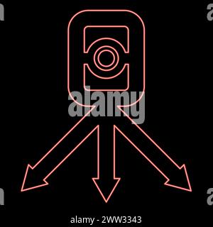 Neon-Theodolith-Vermessungsgerät für Messungen an Stativ-geodätischen Geräten Tacheometer Forschungsstand-Instrument-Geodäsie-Werkzeug Rot-Farbvektor Stock Vektor