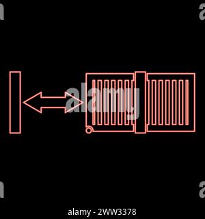 Neon-Schiebe-Tore automatische Gitterzaun-System Eingang Gehäuse rote Farbe Vektor Illustration Bild flache Art Licht Stock Vektor