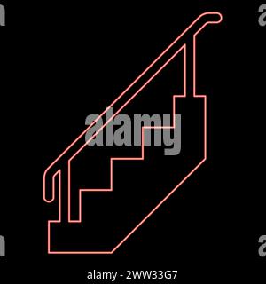 Neontreppe mit Geländer Treppe mit Handlauf Leiter Zaun Treppe rote Farbe Vektor Illustration Bild flache Art Licht Stock Vektor