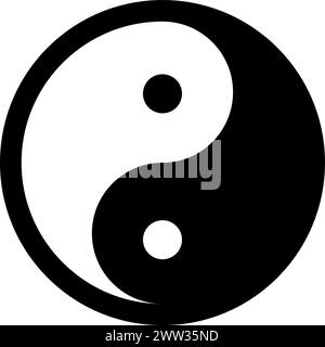 Yin Yang Harmony mystisches religiöses Symbol. Spirituelles Meditationszeichen traditioneller Kult- und Verehrungskultur. Einfacher Schwarzweiß-Vektor Stock Vektor