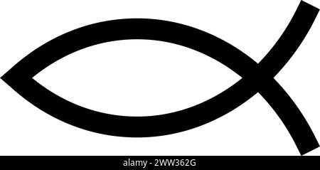 Ichthys mystisches religiöses Symbol. Geistlich-christlich-religiöses Zeichen der traditionellen Kult- und Verehrungskultur. Einfacher Schwarzweiß-Vektor Stock Vektor