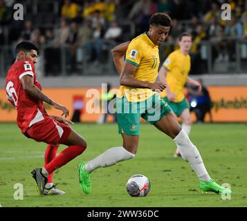 Sydney, Australien. 20. März 2024, Australier Kusini Yengi während des WM-Qualifikationsspiels AFC Australien gegen Libanon. Quelle: Kleber Osorio/Alamy Live News Stockfoto