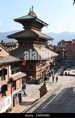 Blick auf das Gebäude und die Paläste auf dem Taumadhi Platz in Bhaktapur, Nepal Stockfoto