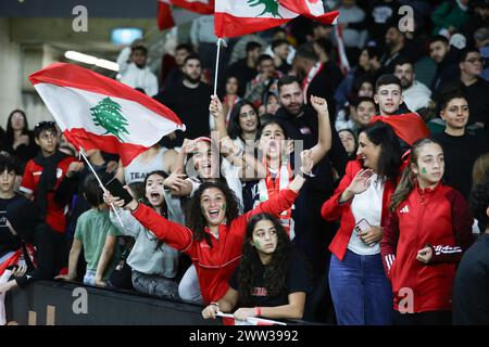 Sydney, Australien. März 2024. Libanon-Fans beim Qualifikationsspiel zur FIFA-Weltmeisterschaft 2026 zwischen Subway Socceroos Australia und Libanon im CommBank Stadium in Sydney, Australien am 21. März 2024. Foto von Peter Dovgan. Nur redaktionelle Verwendung, Lizenz für kommerzielle Nutzung erforderlich. Keine Verwendung bei Wetten, Spielen oder Publikationen eines einzelnen Clubs/einer Liga/eines Spielers. Quelle: UK Sports Pics Ltd/Alamy Live News Stockfoto