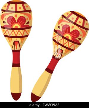 Maracas-Zeichentricksymbol. mexikanisches Holzinstrument isoliert auf weißem Hintergrund Stock Vektor