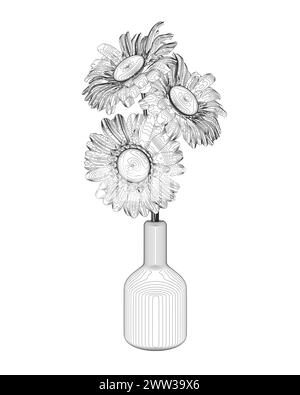 Umriss Blumen in Vase Kritzelillustration einschließlich Blumenstrauß. Niedliche Strichkunst über Pflanzen im Innenraum. Dünne lineare Zeichnung zum Einfärben. Blume Stock Vektor