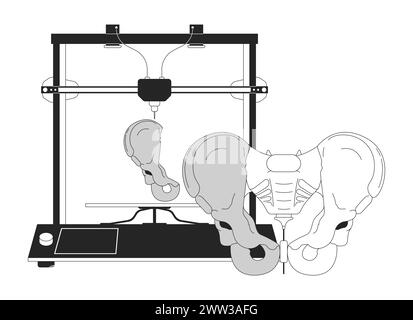 3D-Druck Becken Modell schwarz-weiß Zeichentrick flache Illustration Stock Vektor