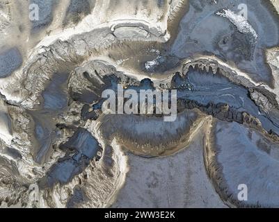 Schlammtopf, Fjallabak Nature Reserve, Drohnenaufnahme, Sudurland, Island Stockfoto