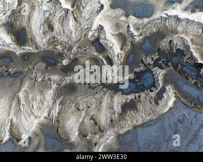 Schlammtopf, Fjallabak Nature Reserve, Drohnenaufnahme, Sudurland, Island Stockfoto