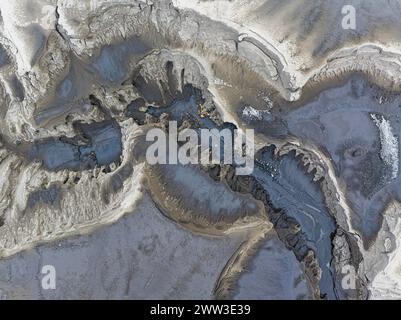 Schlammtopf, Fjallabak Nature Reserve, Drohnenaufnahme, Sudurland, Island Stockfoto