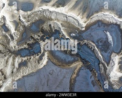 Schlammtopf, Fjallabak Nature Reserve, Drohnenaufnahme, Sudurland, Island Stockfoto