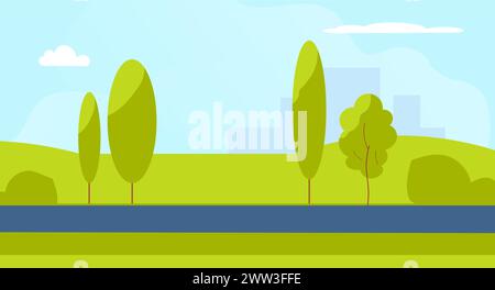 Stadtpark am Vormittag. Grüne Natur, leerer Hintergrund. Vektorabbildung Stock Vektor