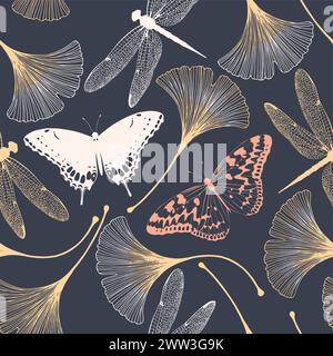 Nahtloses Blumenmuster mit Ginkgo-Blättern Stock Vektor