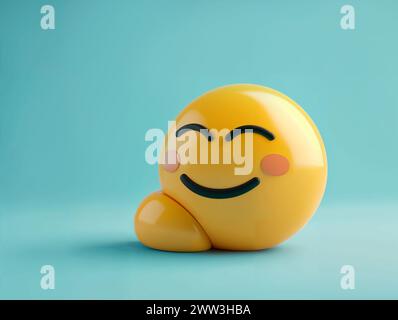 3D-Emoji Tagträumendes Emoticon-Symbol auf blauem Hintergrund Stockfoto