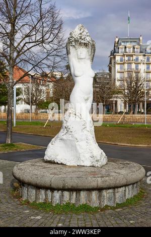 Statue der Jungfrau vom Genfer See, Vierge du Lac im Bezirk Ouchy, Lausanne, Bezirk Lausanne, Waadt, Schweiz Stockfoto