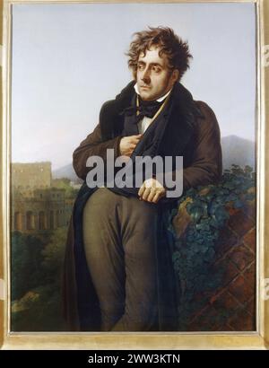 Francois Rene, vicomte de Chateaubriand (1768-1848) meditiert über die Ruinen Roms vor einem Blick auf den Colisee. 1811 Gemälde von Anne Louis Girodet de Roucy-Trioson (Anne-Louis Girodet de Roucy-Trioson, 1767–1824), Chateaux de Versailles Stockfoto