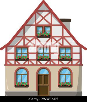 Vektor-Illustration eines traditionellen bayerischen Hauses im Cartoon-Stil isoliert auf weißem Hintergrund. Traditionelle Häuser der World Series Stock Vektor
