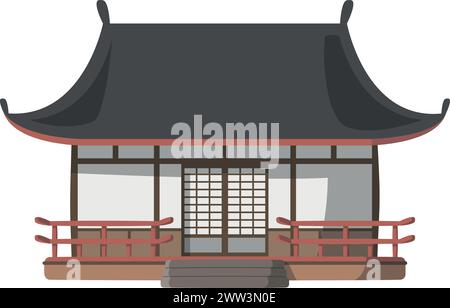 Vektor-Illustration eines traditionellen Japan Minka-Hauses im Zeichentrickstil isoliert auf weißem Hintergrund. Traditionelle Häuser der World Series Stock Vektor
