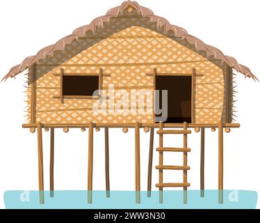 Vektor-Illustration eines traditionellen Malaysia Sama Bajau Sea House im Cartoon-Stil isoliert auf weißem Hintergrund. Traditionelle Häuser der Welt Seri Stock Vektor