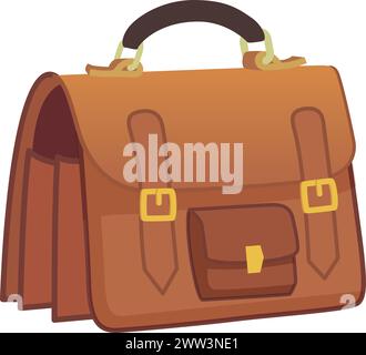 Aktenkoffer-Zeichentricksymbol. Männliche Retro-Ledertasche isoliert auf weißem Hintergrund Stock Vektor