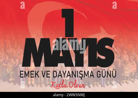 1 Mayis Emek ve Dayanisma Gunu oder International Workers' Day Grußkarte mit verschiedenen Arbeitskräften. Stock Vektor