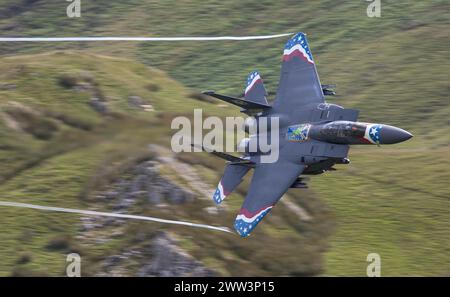 F15E, Strike Eagle, Low Level, Machschleife, Wales Stockfoto