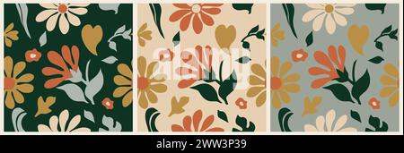 Abstraktes, nahtloses Blumenmuster mit Kunstblumen. Stock Vektor