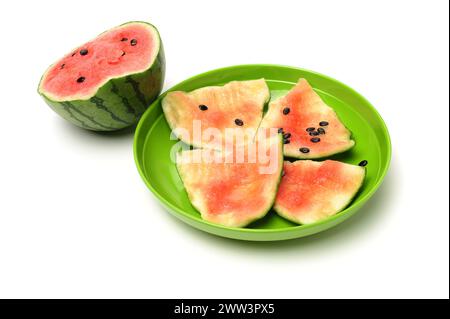 Wassermelone slice gegessen, isolierten auf weißen Hintergrund Stockfoto