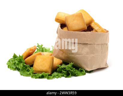 Tofu auf weißem Hintergrund Stockfoto