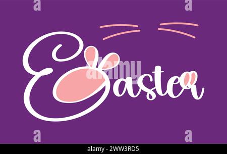 Ostern. Typographisches Design mit handgeschriebenem Wort in weiß und zwei rosa Schnurrbärten. Stock Vektor