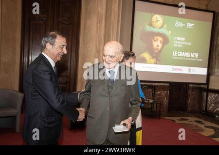 Mailand, Italien. März 2024. Nella foto da sinistra Beppe Sala, Piero BassettiMilano, Italia - Cronaca Giovedì, Marzo 21, 2024. (Foto di Marco Ottico/Lapresse) Zeremonie des Longevity Summit Awards Mailand, Italien - Nachrichten Donnerstag, 21. März 2024. (Foto: Marco Ottico/Lapresse) Credit: LaPresse/Alamy Live News Stockfoto