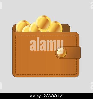 Geldbörse mit Münzen. Goldmünzen in einer Brieftasche. Gewinn. Geld. Höhere Einnahmen. Geldbörse mit Geld Stock Vektor