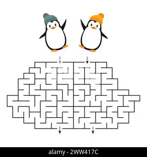 Vektor-Spiel - ein Labyrinth für zwei mit niedlichen Karikaturpinguinen für Kinder. Der den Weg aus dem Labyrinth schneller für den Pinguin findet Stock Vektor