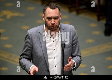 Brüssel, Belgien März 2024. Les engages' Maxime Prevot, Bild auf einer Plenartagung der Kammer im Bundesparlament in Brüssel am Donnerstag, den 21. März 2024. BELGA FOTO DIRK WAEM Credit: Belga News Agency/Alamy Live News Stockfoto