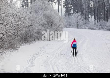 Verschneite und mit Raureif verzierte Winterlandschaft bei Eibenstock, Erzgebirge, Sachsen, Deutschland *** verschneite Winterlandschaft mit Raureif verziert Stockfoto