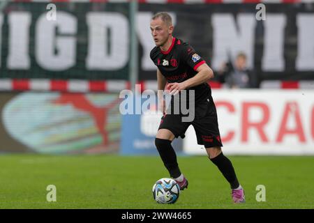 Andrejs Ciganiks von Widzew Lodz wurde während des polnischen PKO Ekstraklasa League 2023/2024 im Cracovia Stadion gesehen. Endergebnis: Cracovia Krakau 2:2 Widzew Lodz. Stockfoto